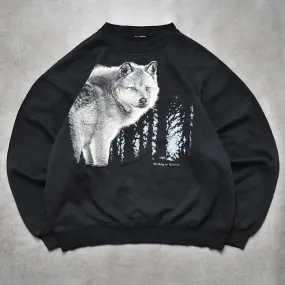 1990s Harlequin Nature Graphics Black Wolf Sweater - M