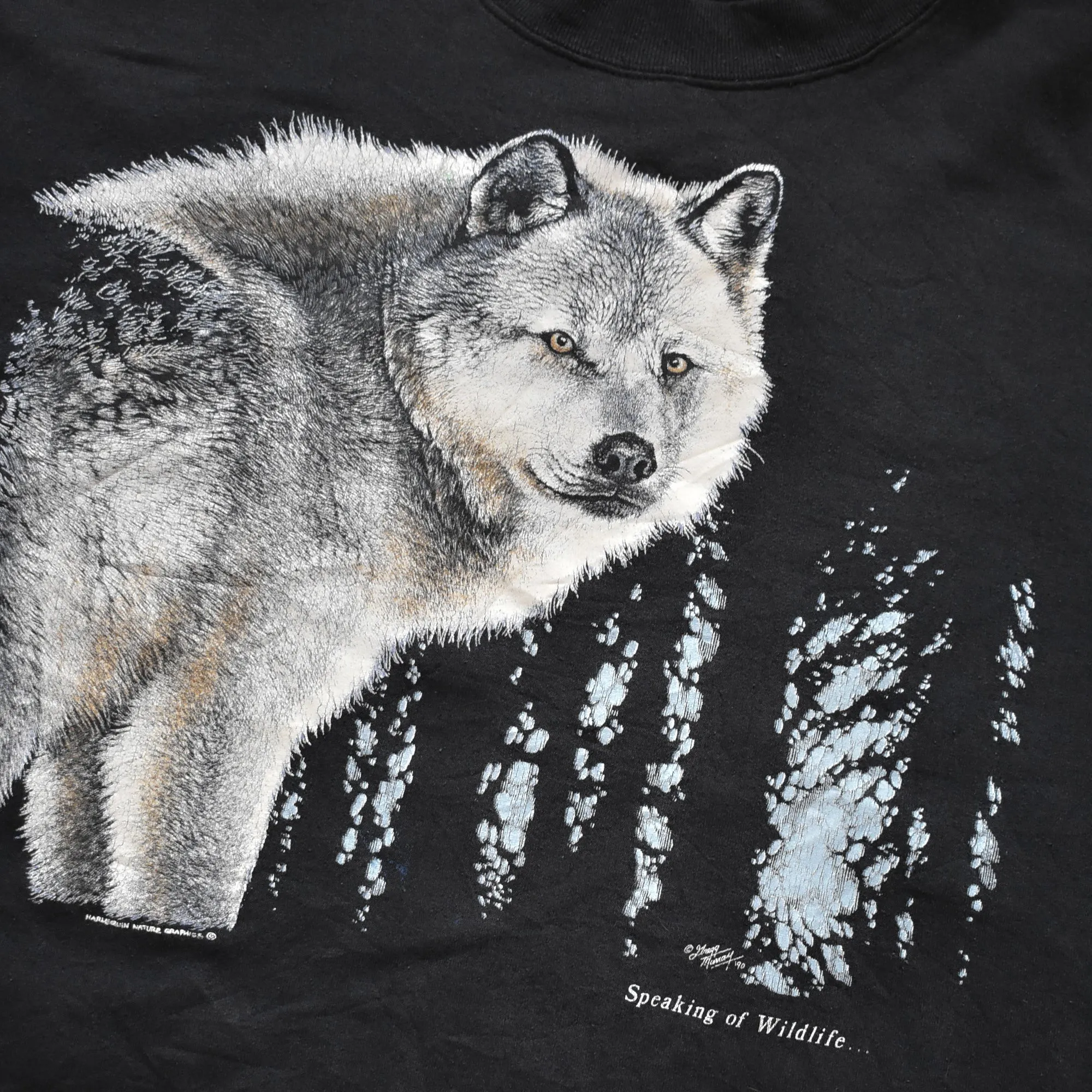 1990s Harlequin Nature Graphics Black Wolf Sweater - M