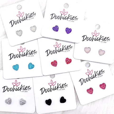 8mm Sparkle Heart Stud Earrings - Hot Pink