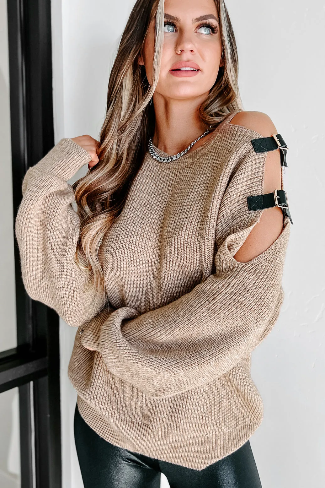 A Cold Welcome Buckled Detailed Sweater (Taupe)