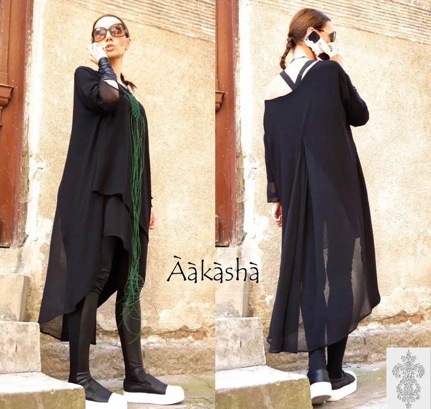 Aakasha  |Chiffon Blended Fabrics Cropped Plain Long Handmade Tunics