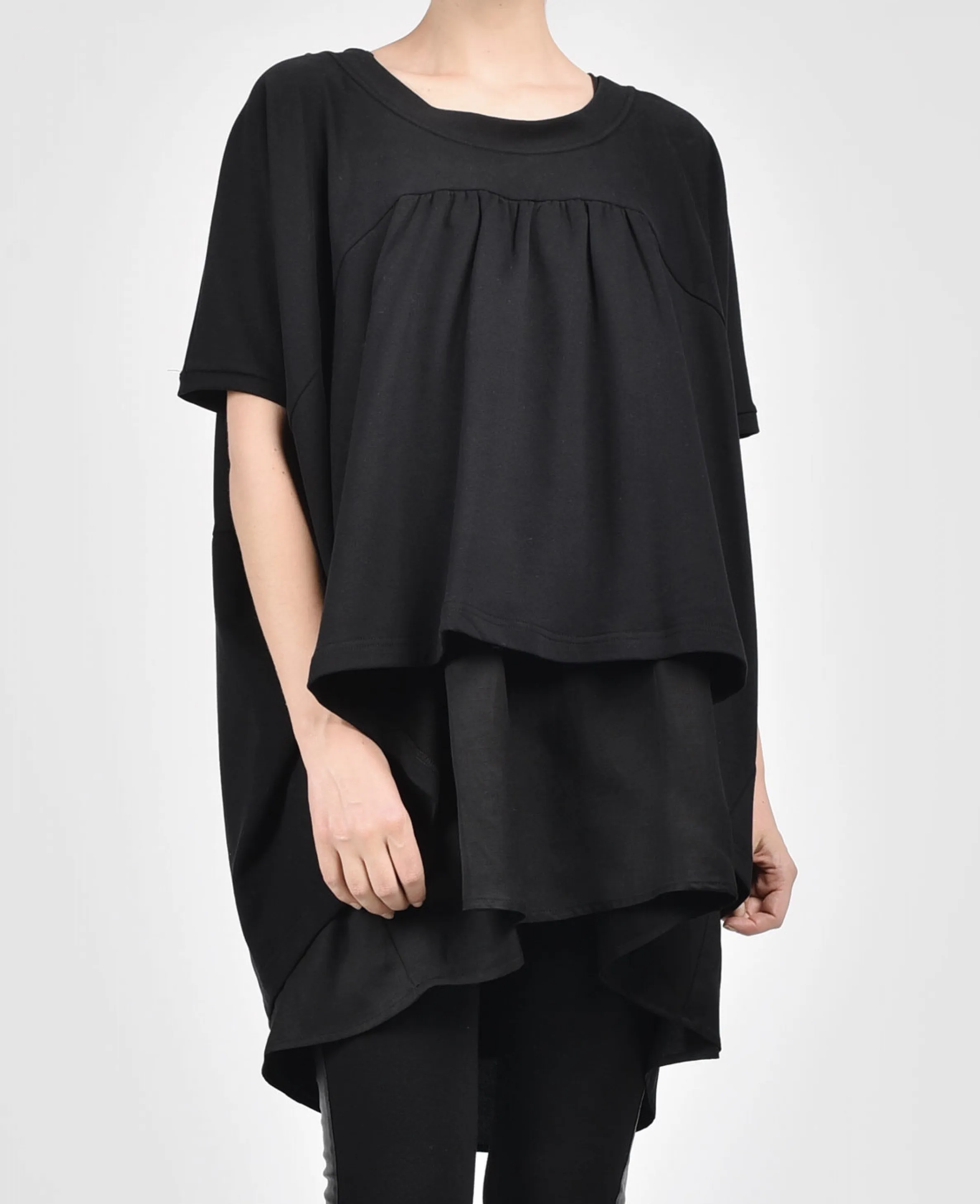 Aakasha  |Linen Plain Cotton Medium Short Sleeves Handmade Asymmetry