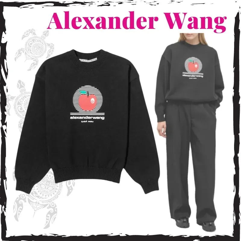 Alexander Wang  |Sweat Long Sleeves Plain Cotton Logo Hoodies & Sweatshirts