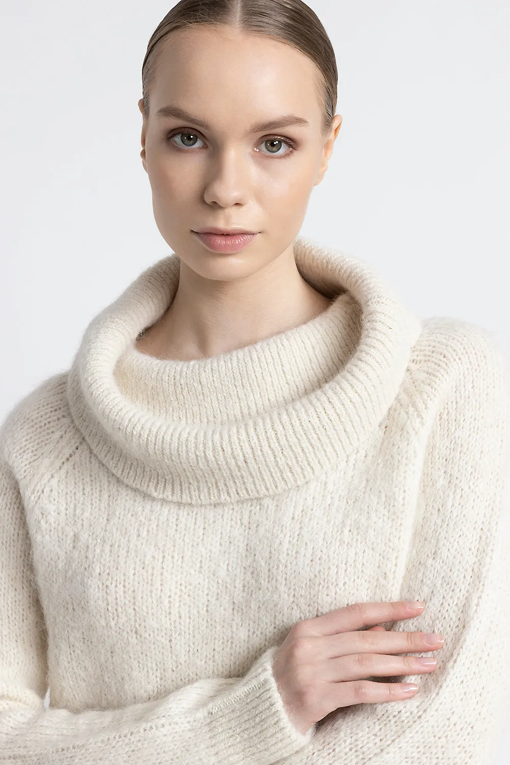 Alpaca and mohair bare shoulder sweater