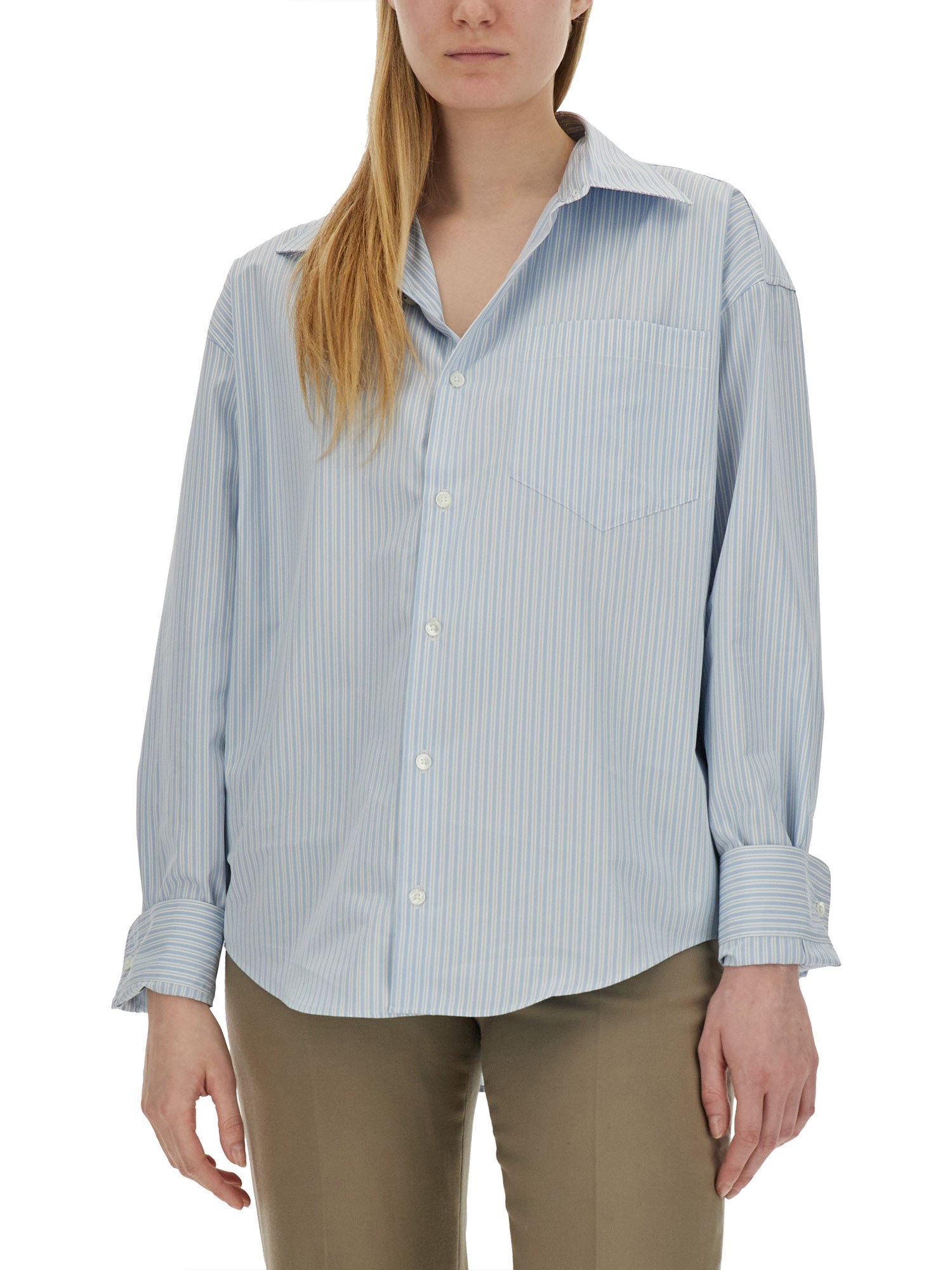 AMI PARIS    COTTON POPLIN SHIRT WITH LOGO