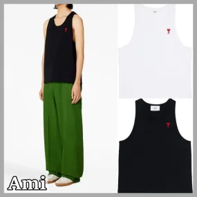 AMI PARIS  |Plain Cotton Logo Designers Tanks