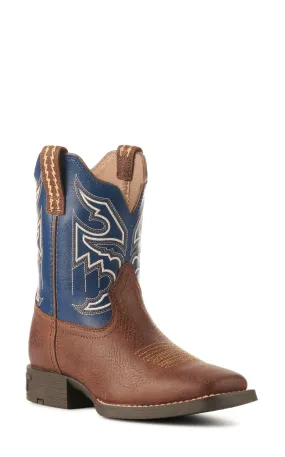 Ariat Kids Sorting Pen Brown and Blue Wide Square Toe Cowboy Boots