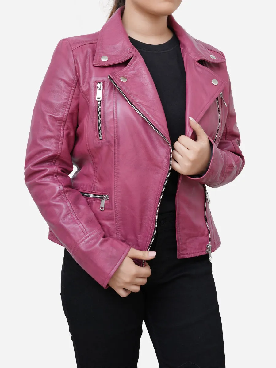 Ariella Real Sheepskin Pink Leather Biker Jacket