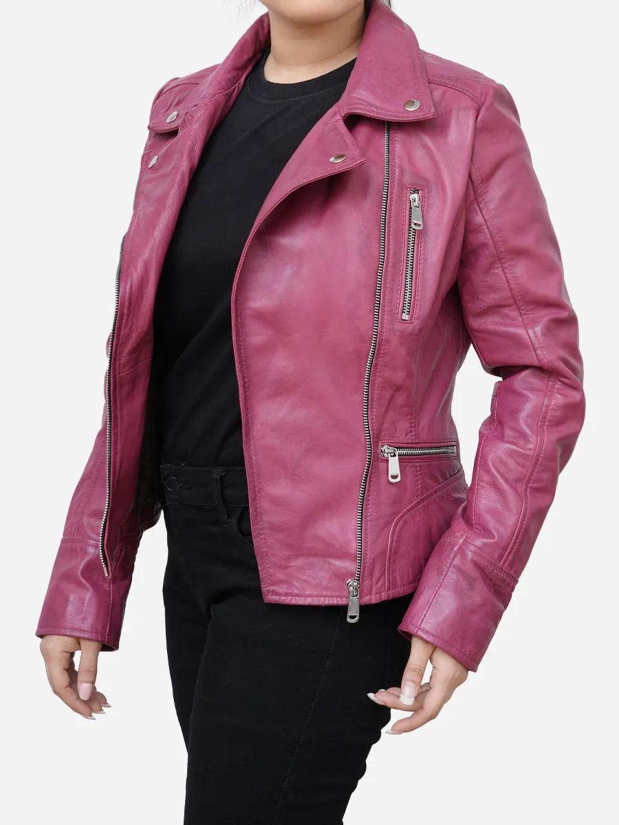 Ariella Real Sheepskin Pink Leather Biker Jacket