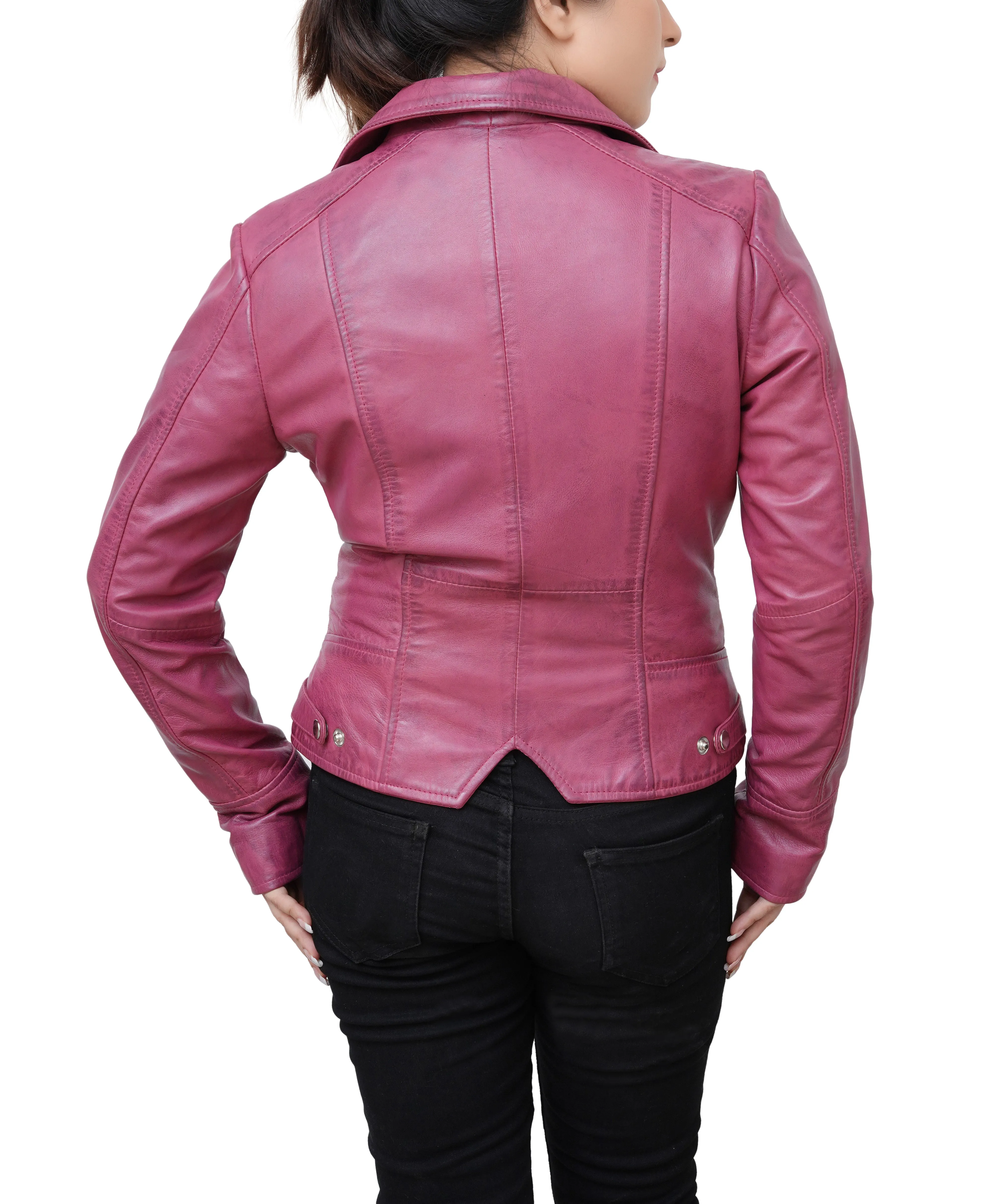 Ariella Real Sheepskin Pink Leather Biker Jacket