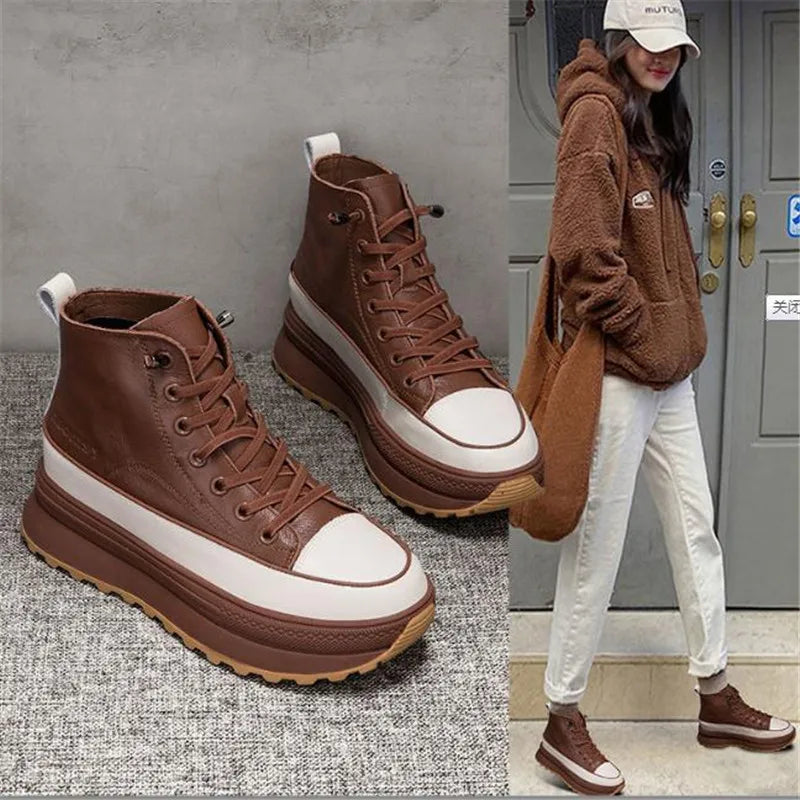 Ashore Shop New Platform Sneakers Women Vulcanized Shoes Fashion High Top