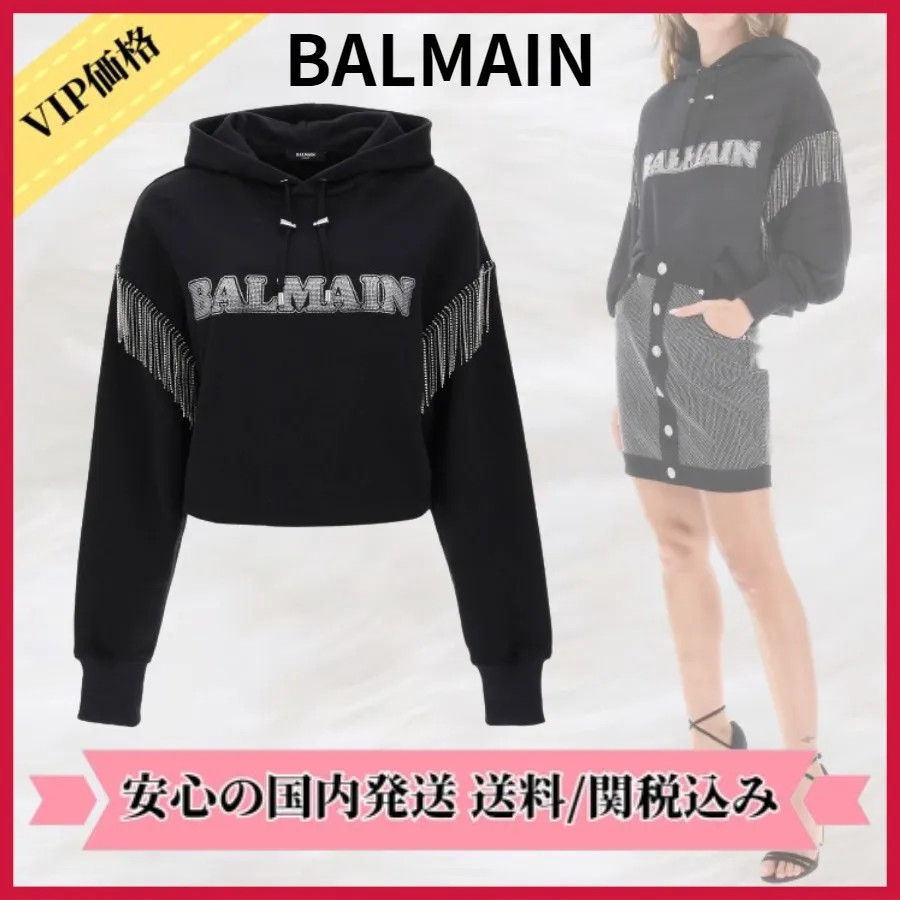 BALMAIN  |Long Sleeves Cotton Logo Hoodies & Sweatshirts