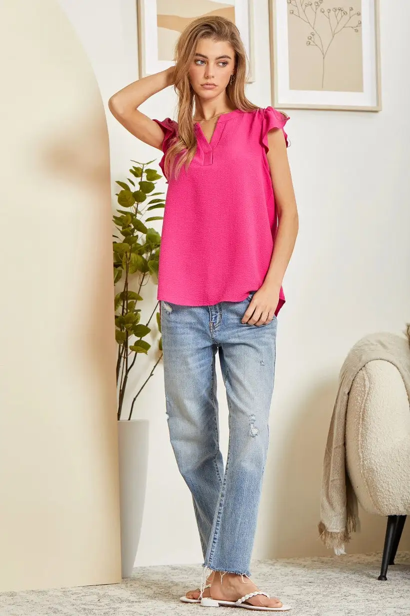 Be Sweet Flutter Sleeve Top - Hot Pink