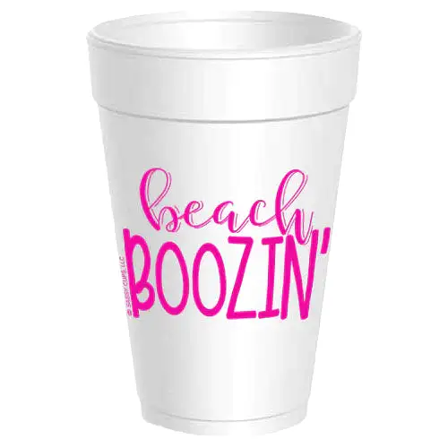 Beach Boozin Styrofoam Cups - Hot Pink