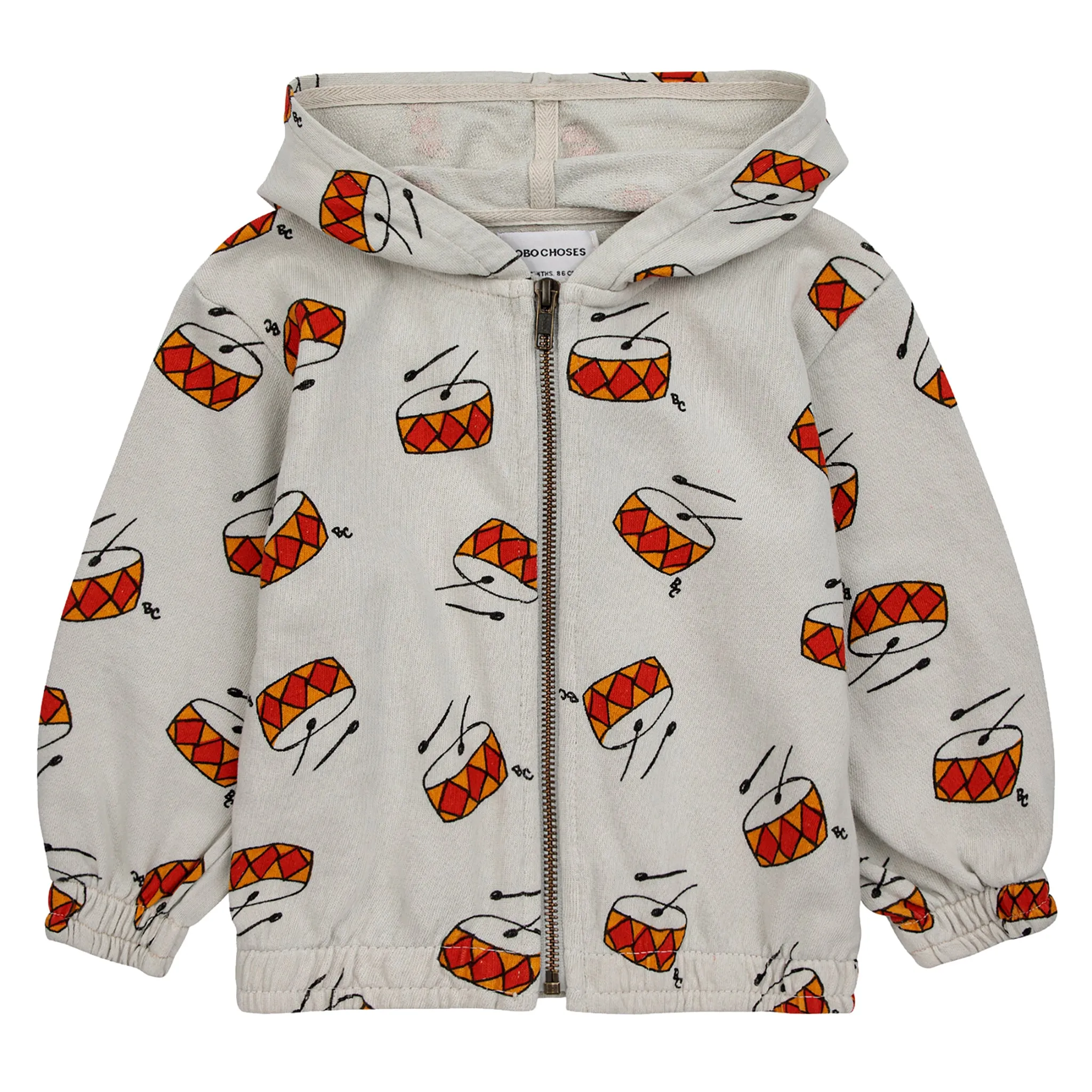 Bobo Choses Baby Play The Drum All Over Hooded Sweatshirt Grey