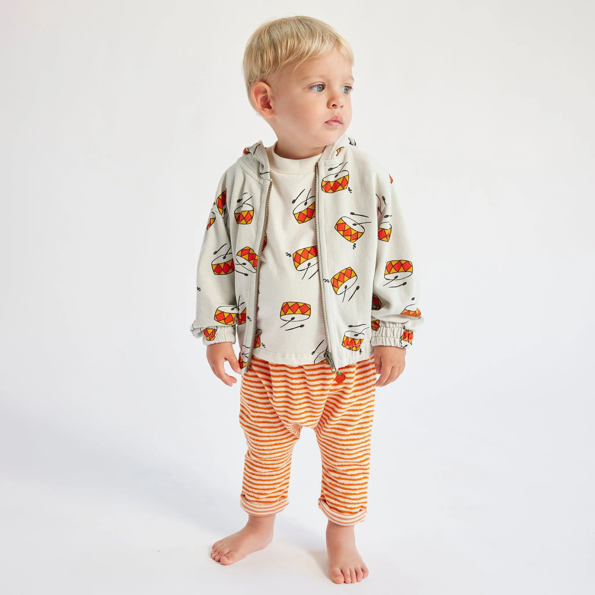 Bobo Choses Baby Play The Drum All Over Hooded Sweatshirt Grey