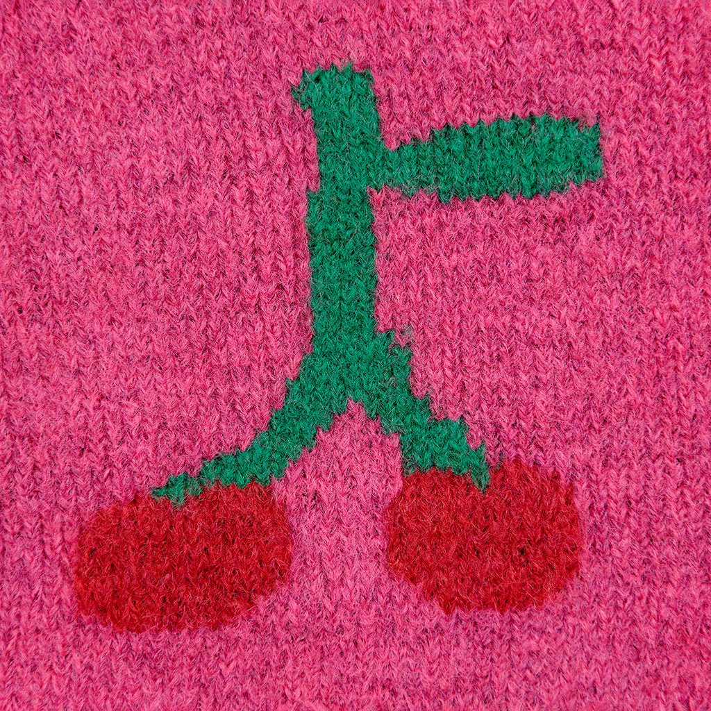 Bobo Choses Child Cherry Intarsia Cardigan Fuchsia Pink