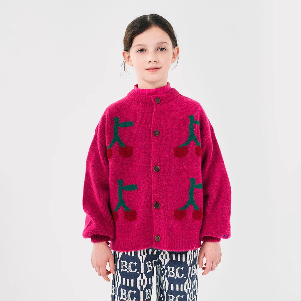 Bobo Choses Child Cherry Intarsia Cardigan Fuchsia Pink