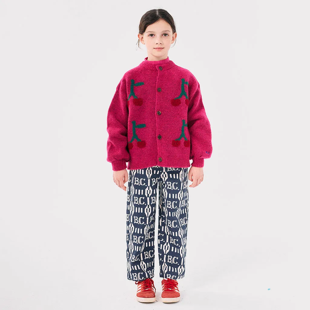 Bobo Choses Child Cherry Intarsia Cardigan Fuchsia Pink