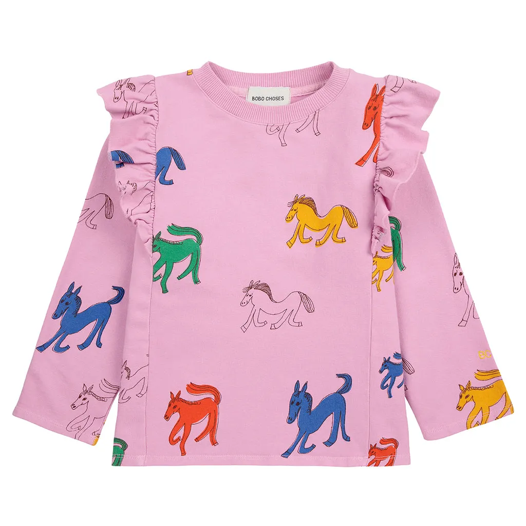 Bobo Choses Child Wonder Horse All Over Ruffle Sweatshirt Pink