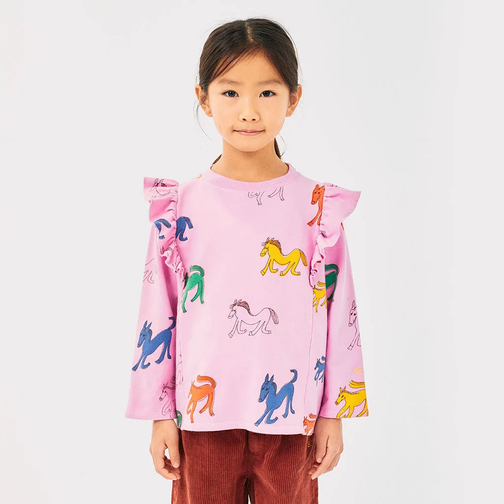 Bobo Choses Child Wonder Horse All Over Ruffle Sweatshirt Pink