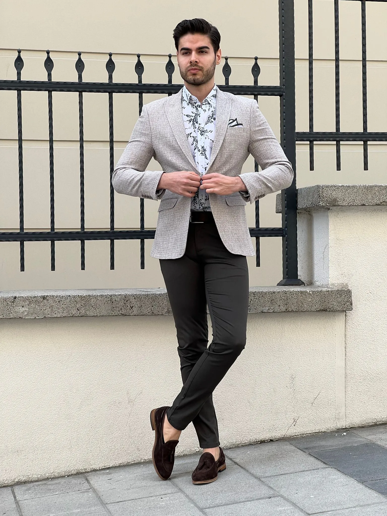 Bojoni Montebello Slim Fit High Quality Knitted Beige Blazer