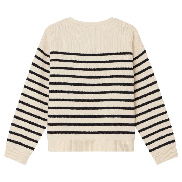 Bonpoint Child Demy Cardigan Cream With Marine Blue Stripes