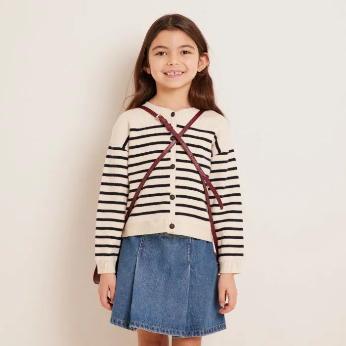 Bonpoint Child Demy Cardigan Cream With Marine Blue Stripes