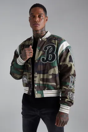 Boxy Camo B Varsity Jacket