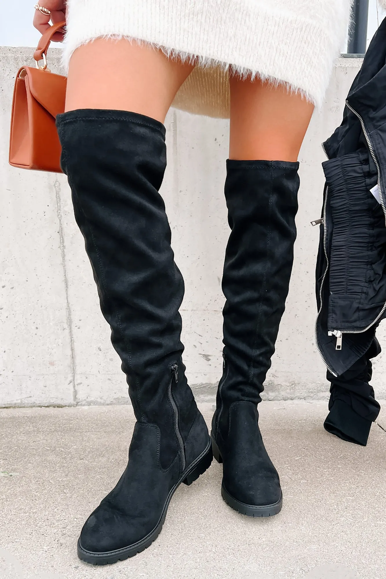 Burin Faux Suede Over The Knee Boots (Black)