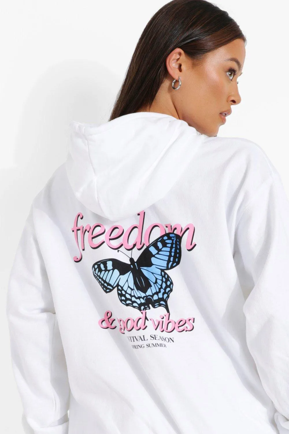 Butterfly Back Print Oversized Hoodie