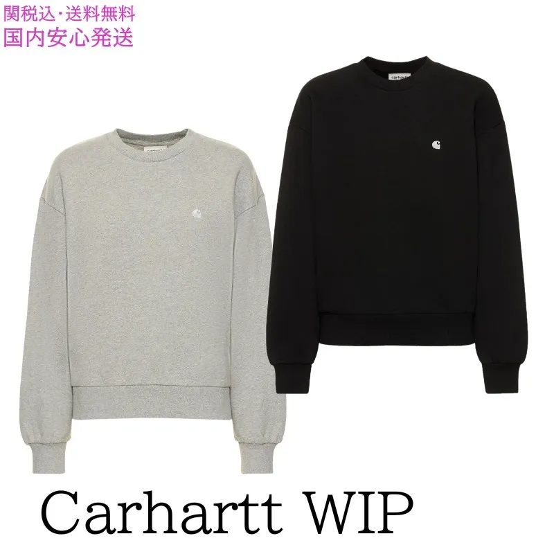 Carhartt  |Crew Neck Long Sleeves Plain Cotton Hoodies & Sweatshirts