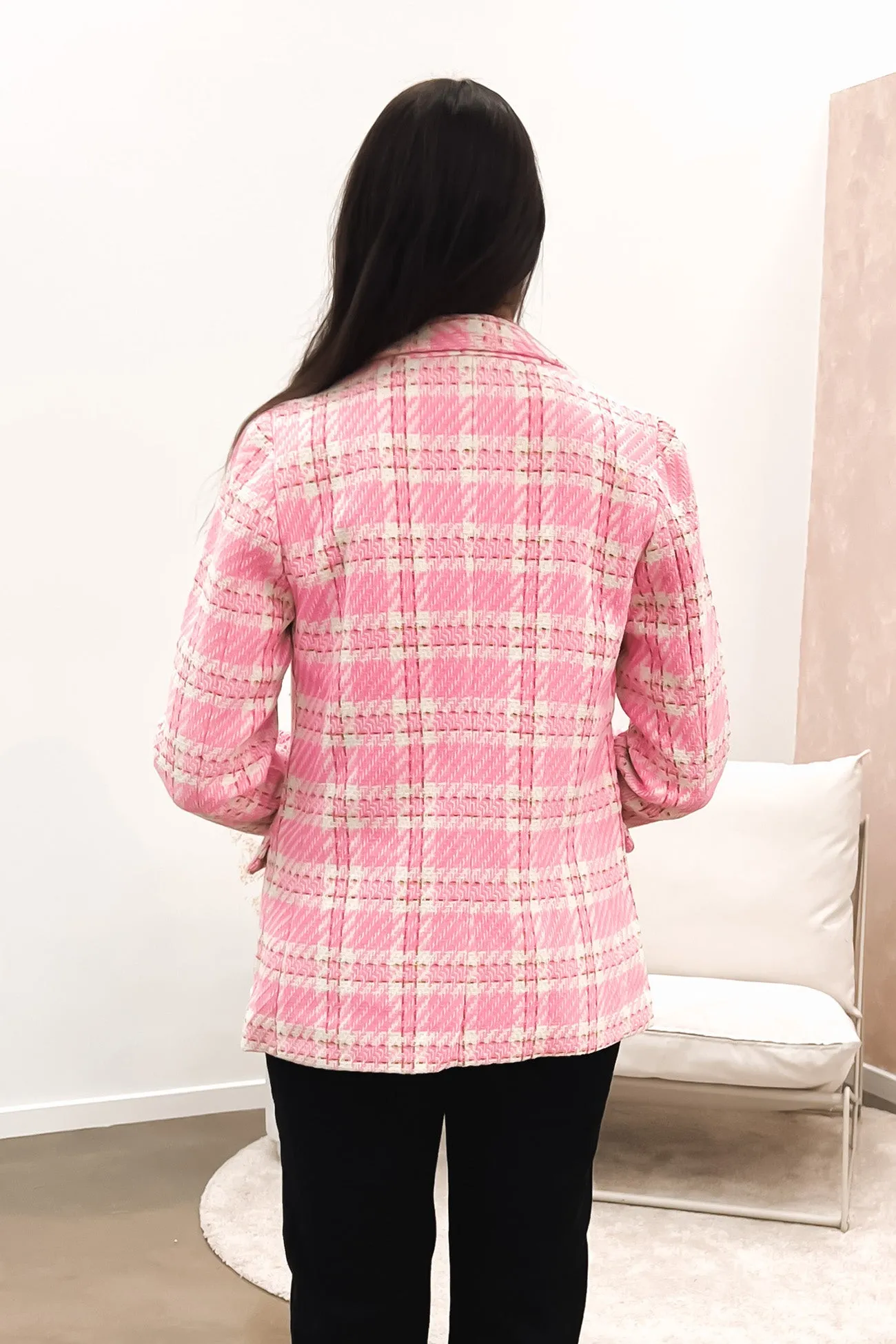 Cartia Tweed Blazer Pink White Check