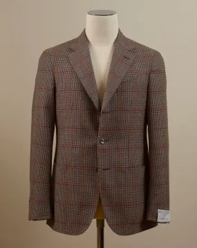 Caruso Brown Houndstooth Jacket With Red Check