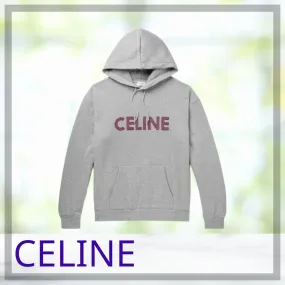 CELINE  |Long Sleeves Cotton Logo Luxury Hoodies