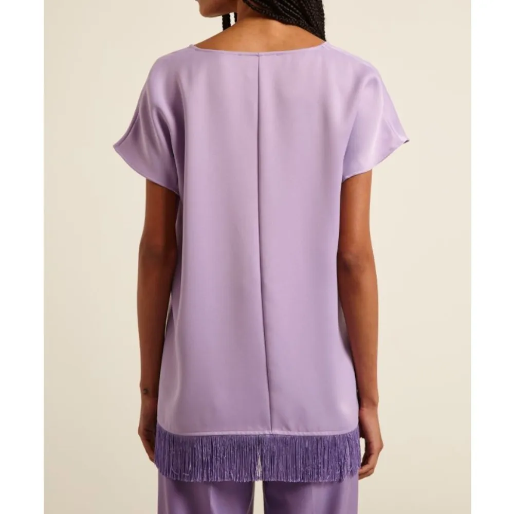 Diffusione Tessile  |Street Style V-Neck Plain Short Sleeves Fringes Bridal Logo