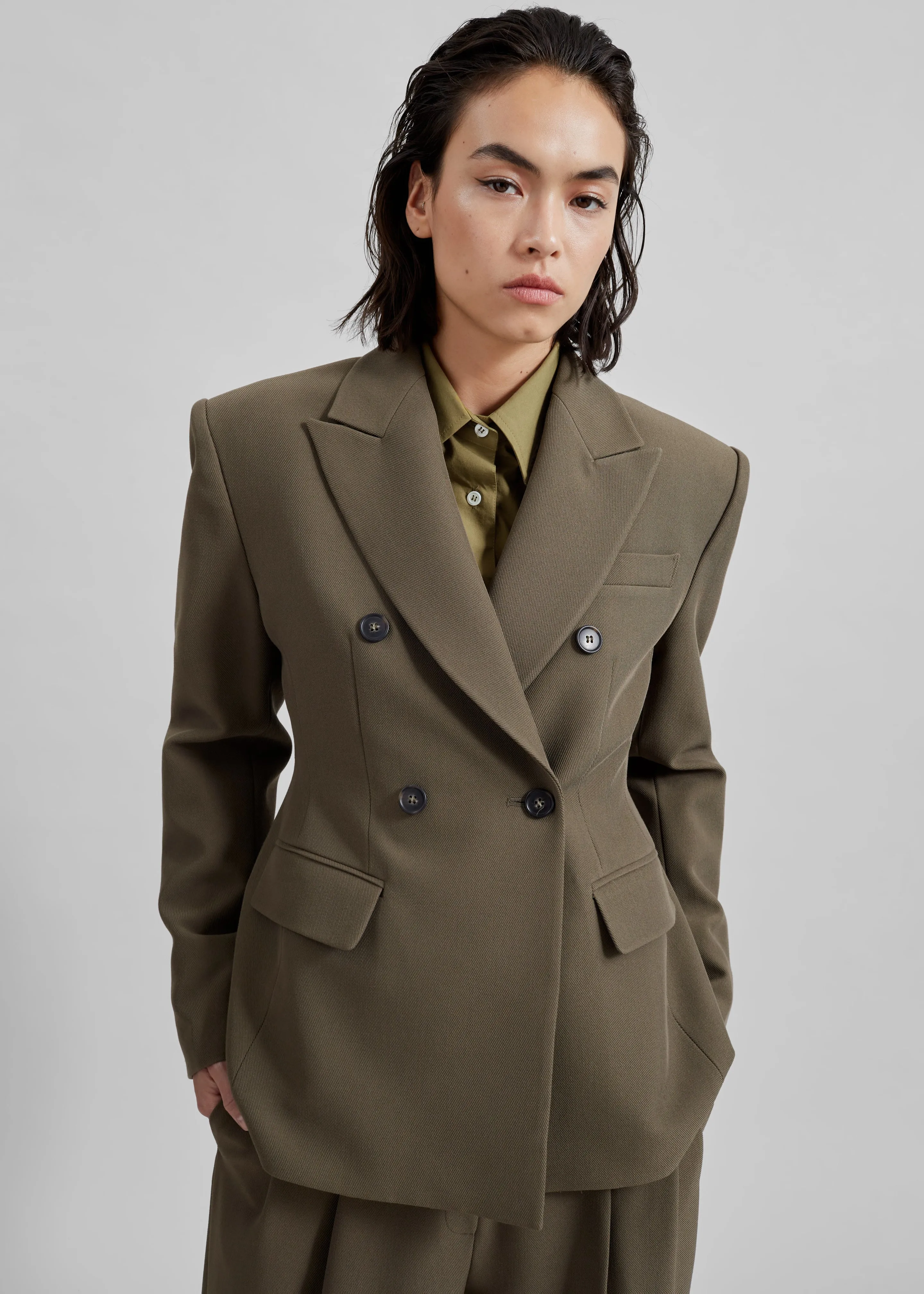 Dina Double Breasted Blazer - Khaki