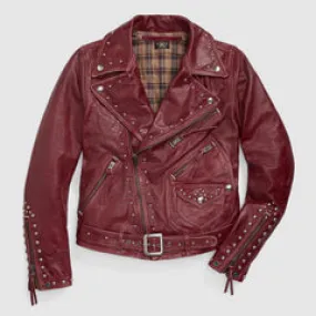 Double RL Ladies Studded Leather Biker Jacket