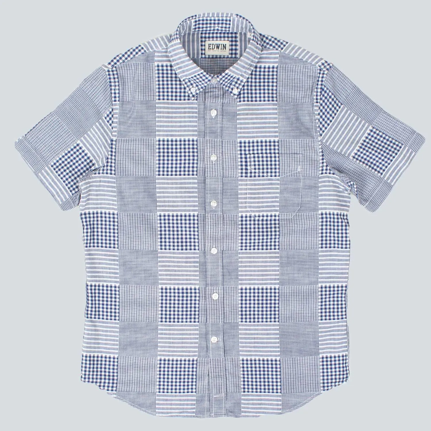 Edwin - SS Patchwork Standard Shirt - Blue Patchwork