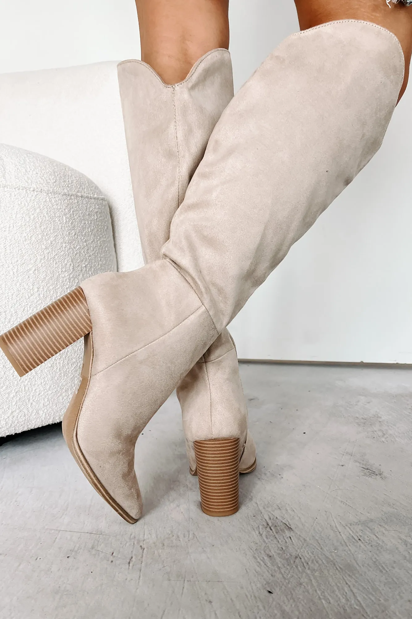 Embracing The Essentials Knee High Faux Suede Boots (Taupe Clay)