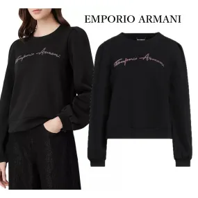 EMPORIO ARMANI  |Long Sleeves Plain Cotton Logo Hoodies & Sweatshirts