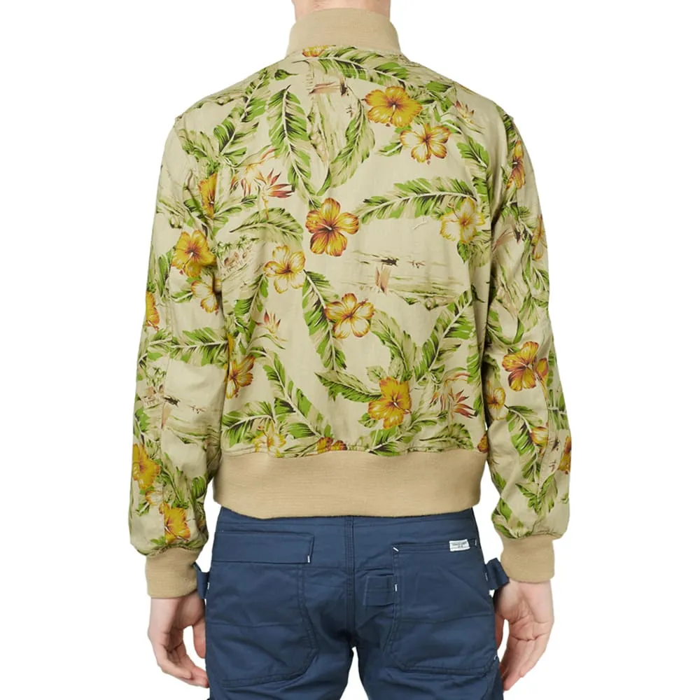 Engineered Garments Aviator JacketKhaki Floral Print Linen