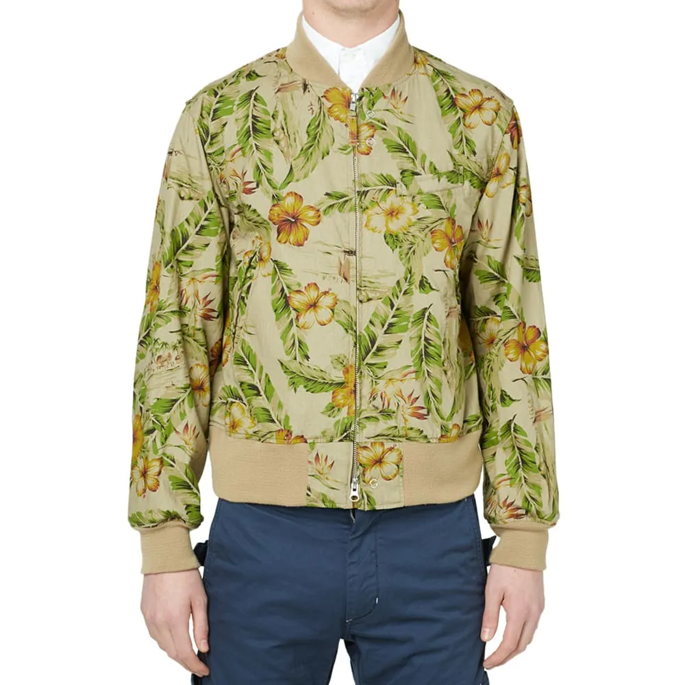 Engineered Garments Aviator JacketKhaki Floral Print Linen