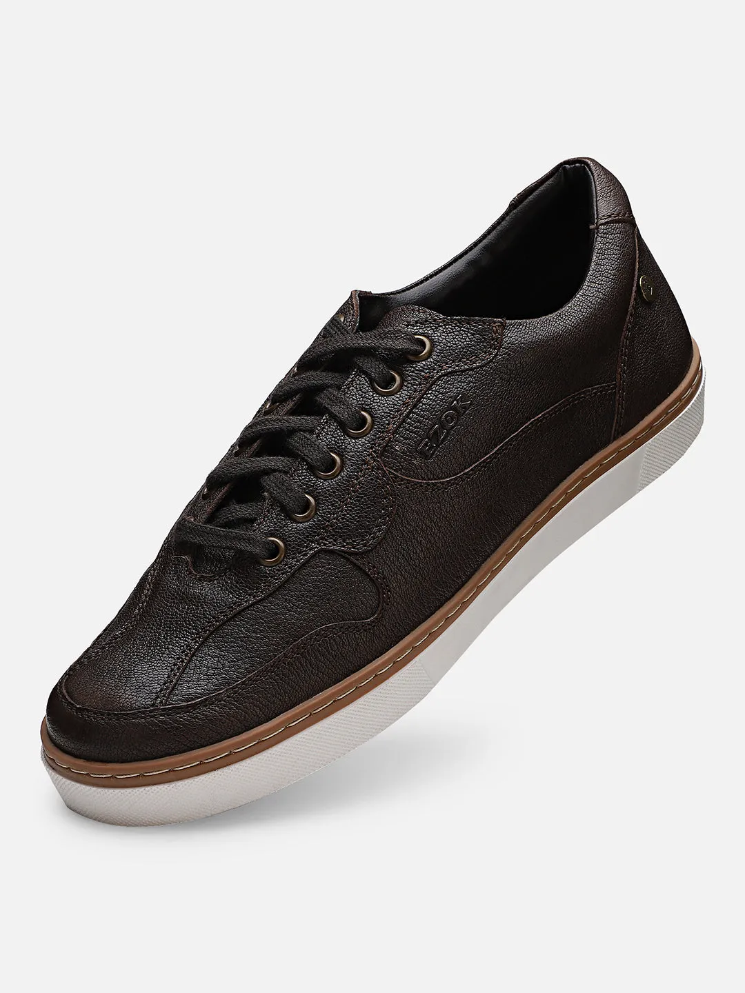 Ezok Men Sandy 2193 Brown Leather Sneakers