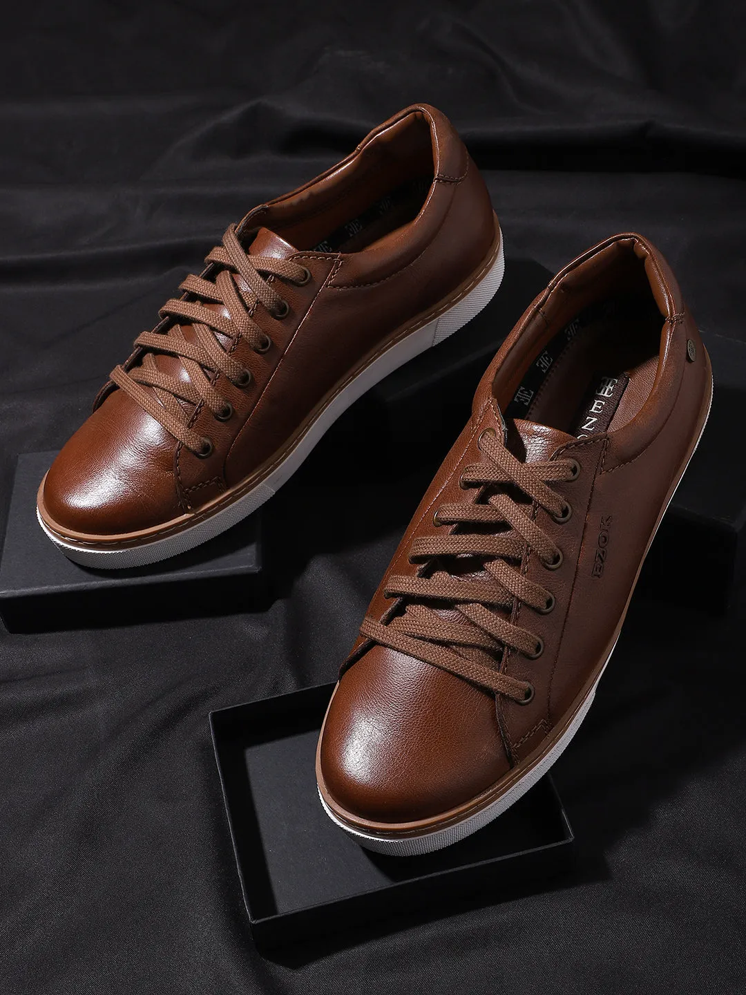 Ezok Men Stan 2191 Tan Leather Sneakers