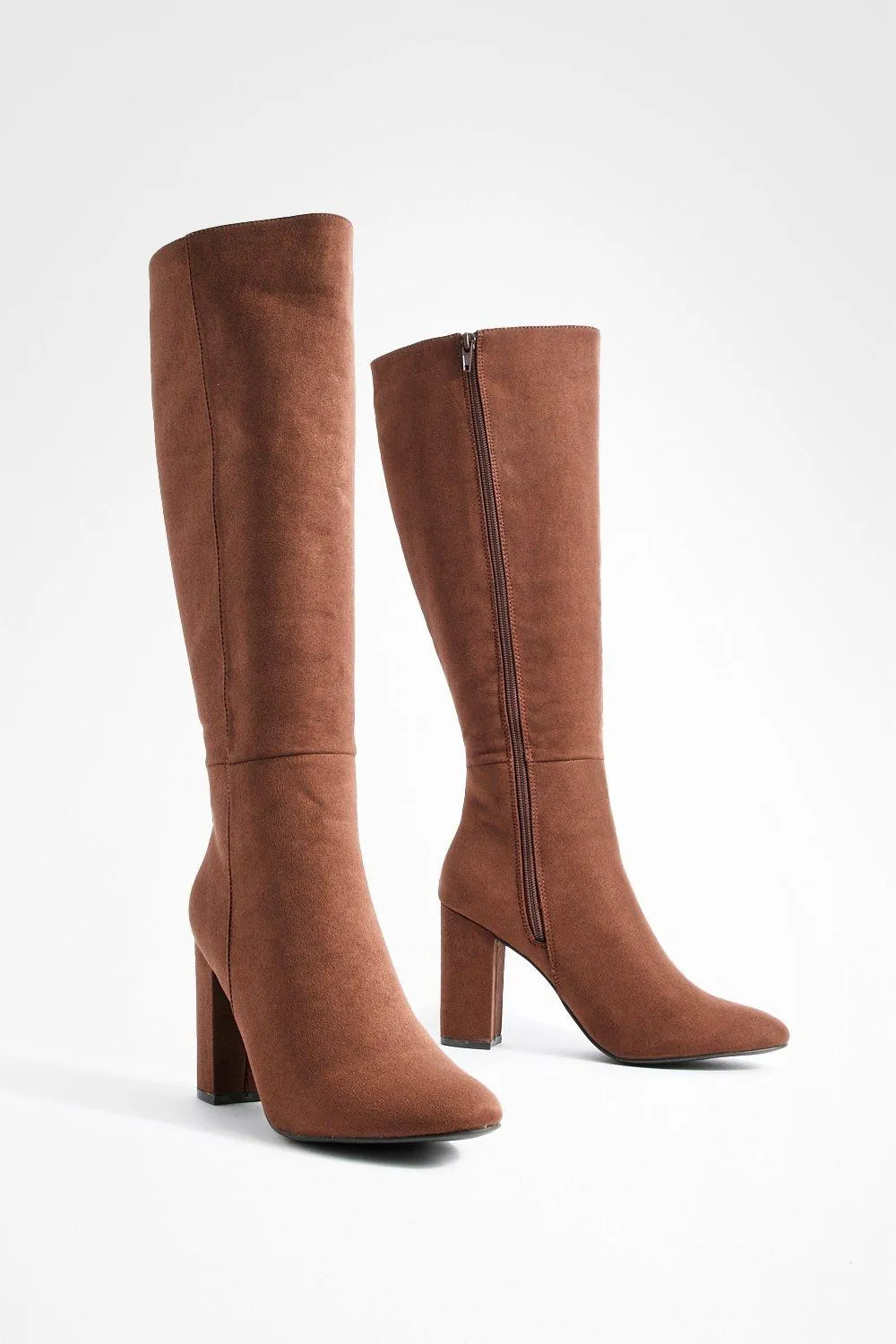 Faux Suede Knee High Heeled Boots