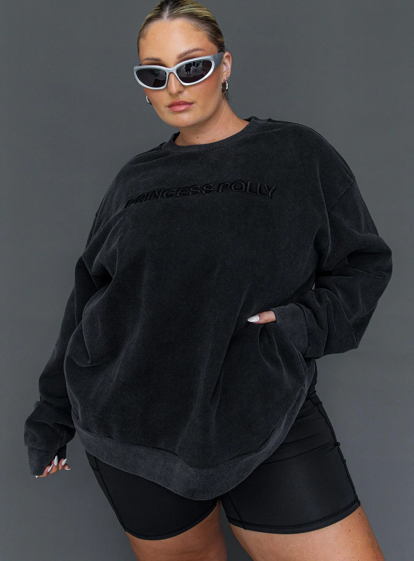 Fearlessness Activewear Crew Neck Sweatshirt Black Curve