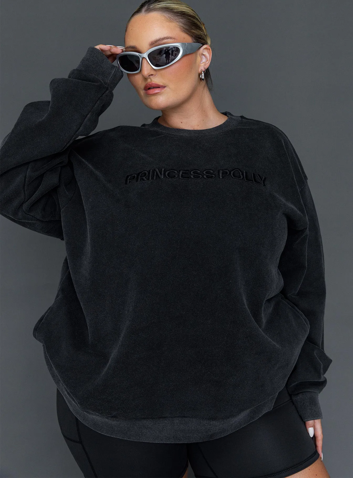 Fearlessness Activewear Crew Neck Sweatshirt Black Curve