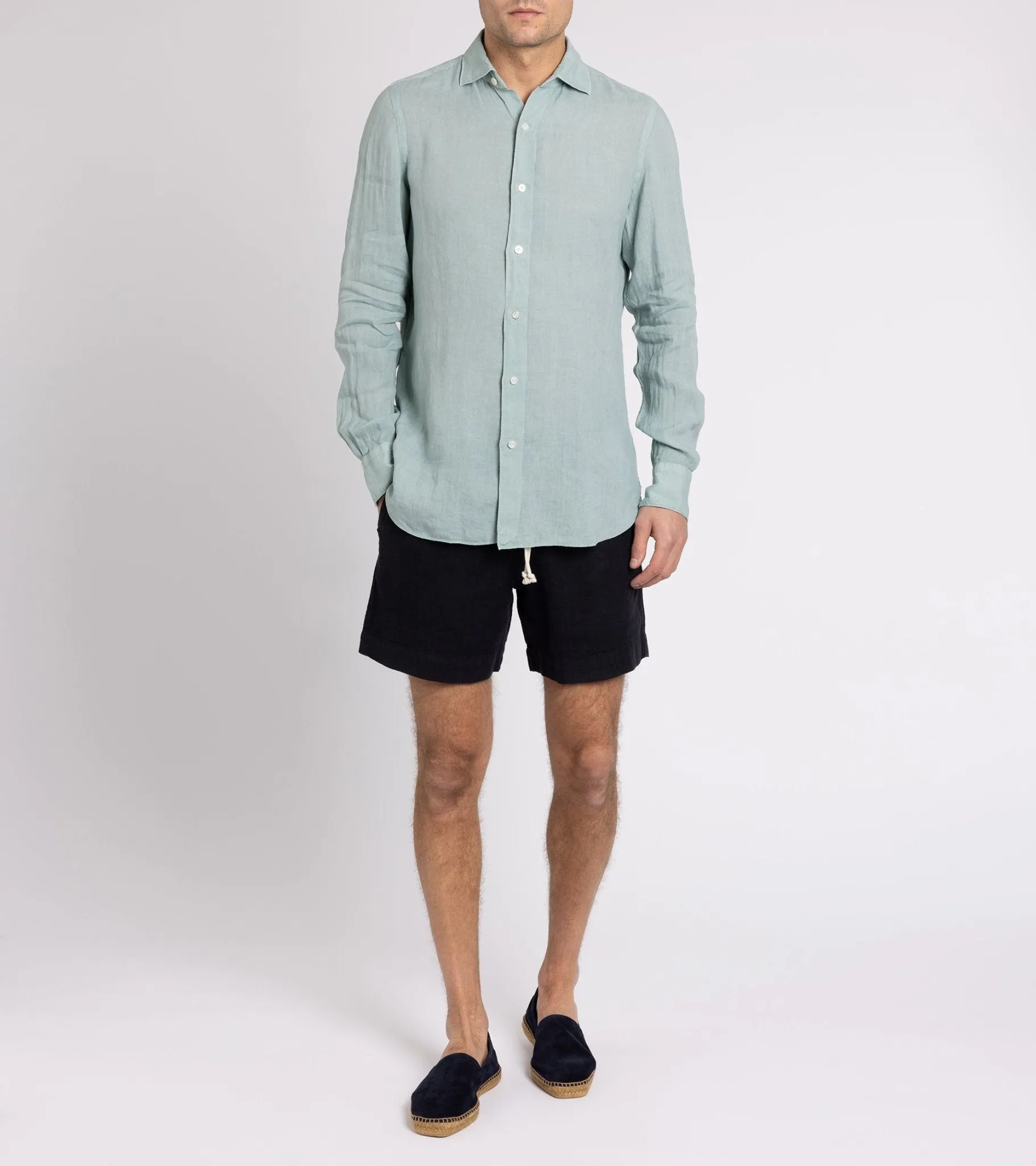 Finamore Gaeta Linen Luigi Sport Shirt: Green