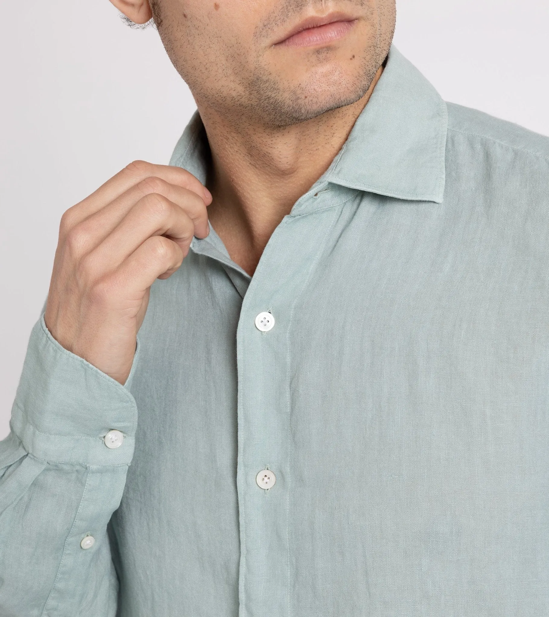 Finamore Gaeta Linen Luigi Sport Shirt: Green